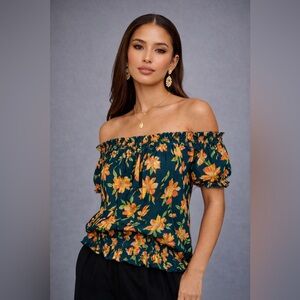 People FP One Floral Peasant Blouse – Teal & Orange – Size S/P